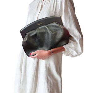 Arcadia Black Leather Clutch Bag Women’s Minimalist Fold over Evening Purse